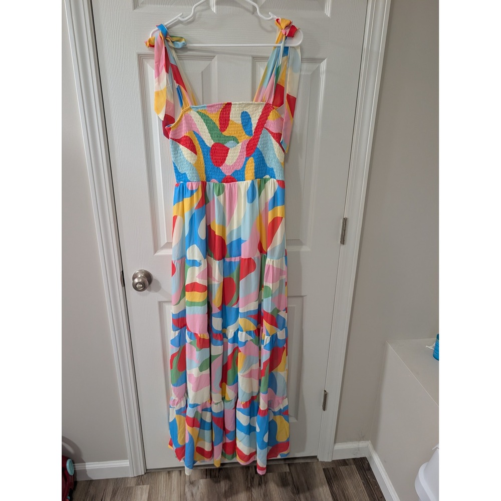 Flying Tomato, Wmns, XL, Colorful Maxi Dress, Tiered Skirt, Smocked Bodice